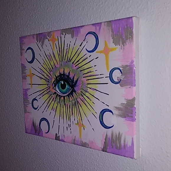 Mystical Eye Canvas Art w Stars✨and Moons 12"×9" By Andrea W. - Picture 3 of 5